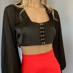 Black Woven Crop Top